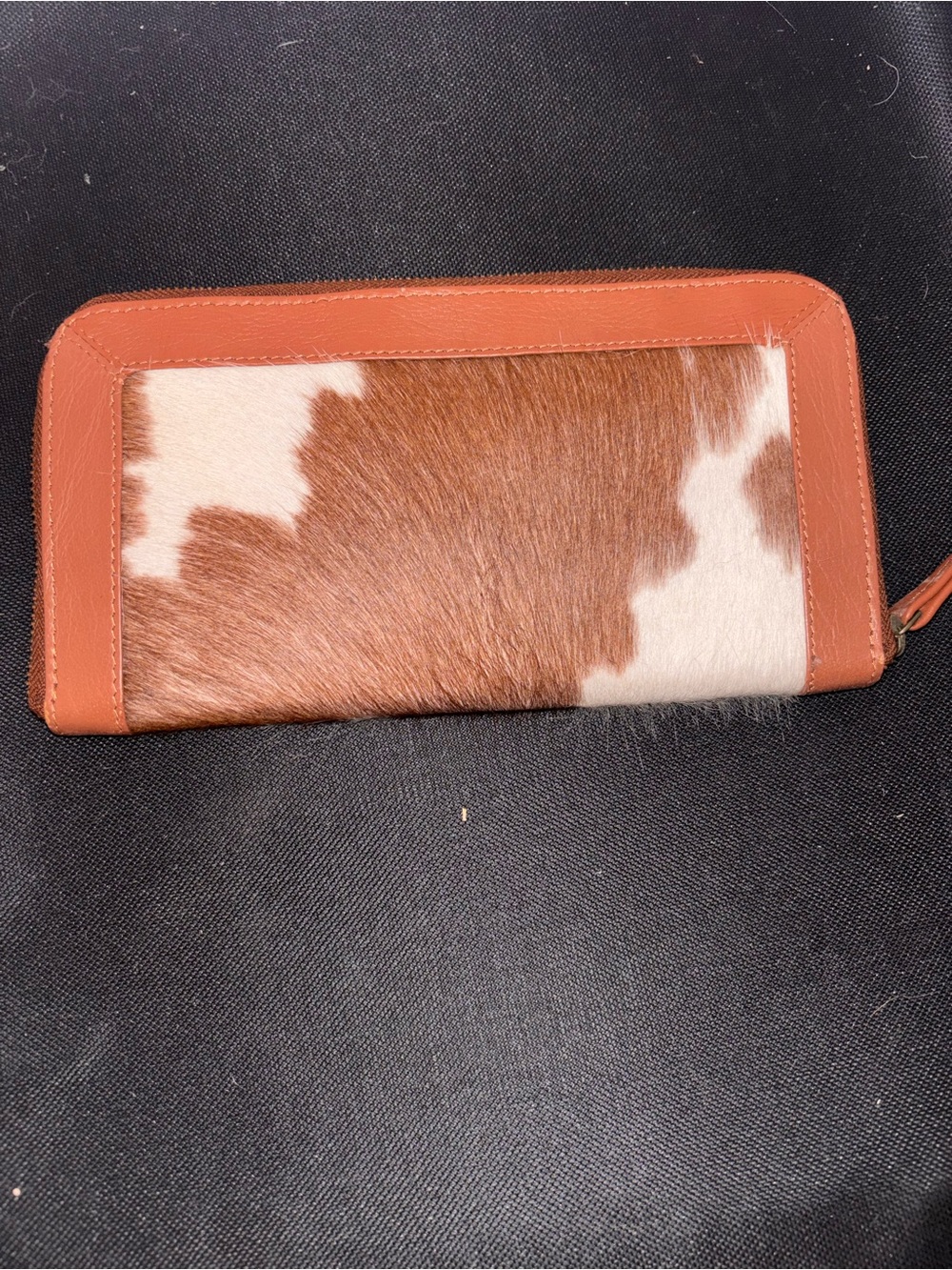 Brown & White Cowhide Zip Wallet